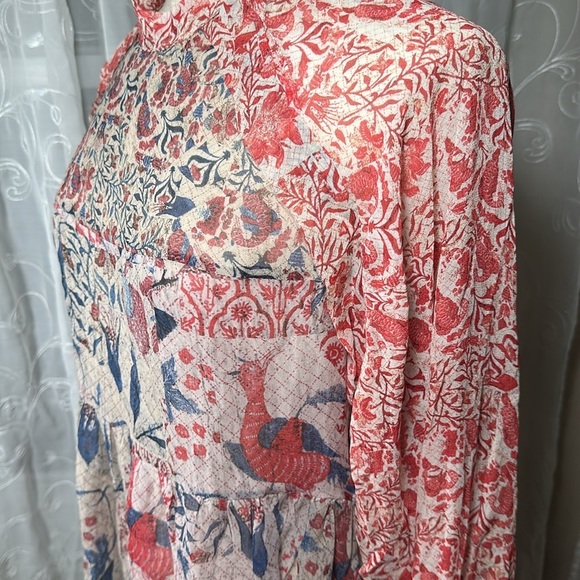 Isabel Marant Floral Bird Sheer Silk Babydoll Blouse size 36 -Small NEW Red Blue - Picture 14 of 16